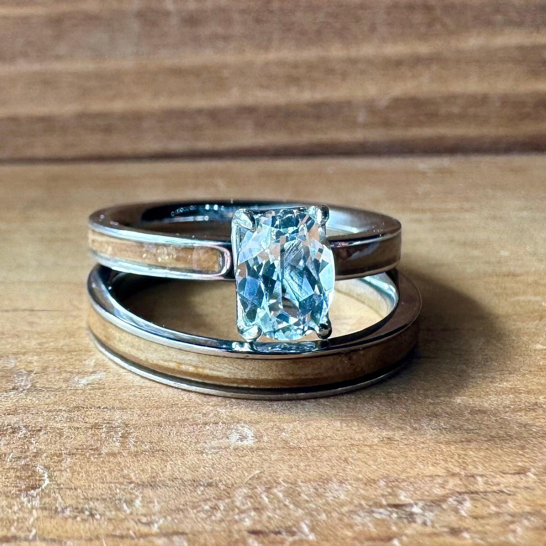 The Bourbon Trio Bridal Set” Reclaimed Bourbon Barrel Ring