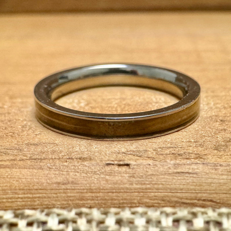 “The Lady Bourbon Stack” Reclaimed Bourbon Barrel Ring™ In Brilliant White Titanium ALT Wedding Band BW James Jewelers 