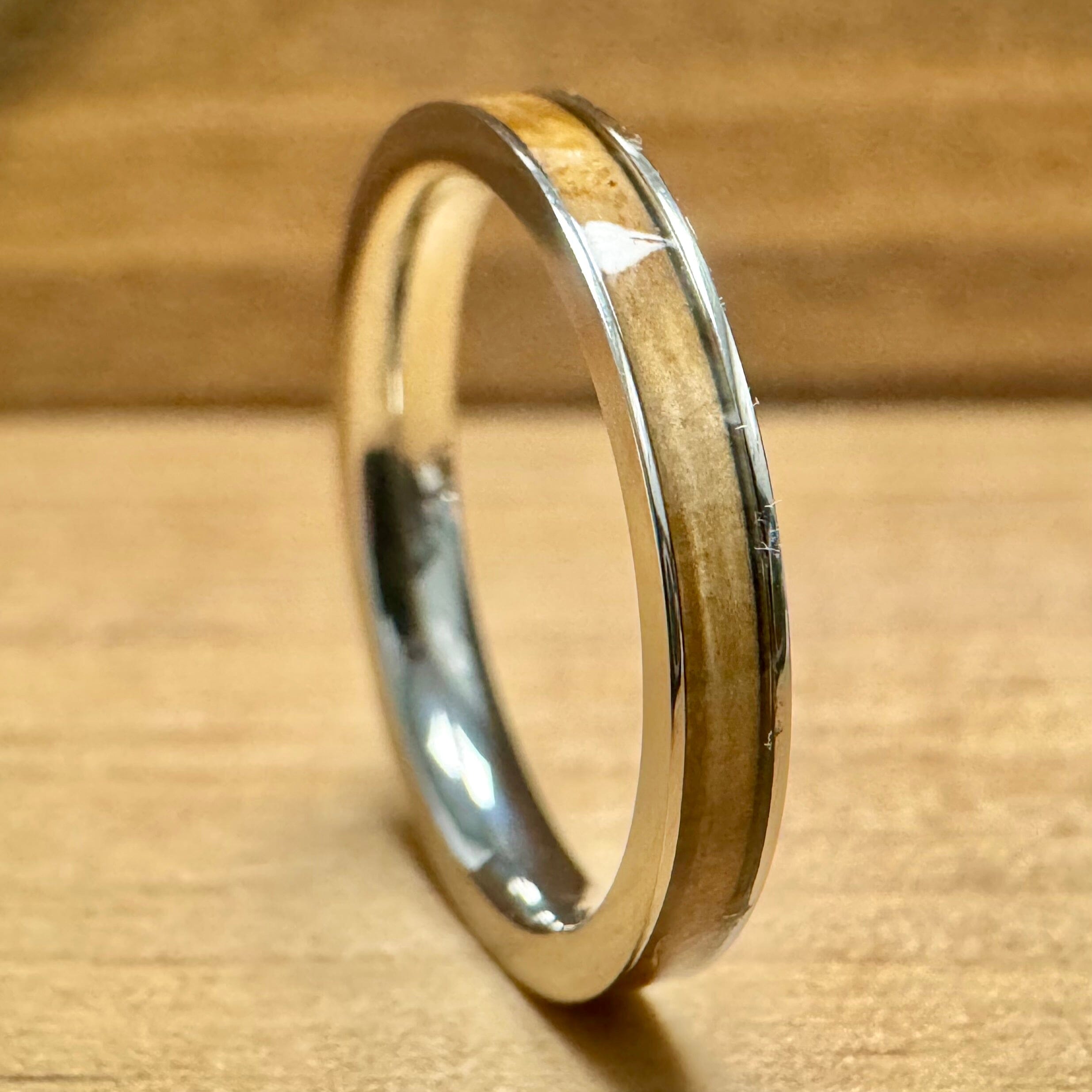 “The Lady Bourbon Stack” Reclaimed Bourbon Barrel Ring™ In Brilliant White Titanium