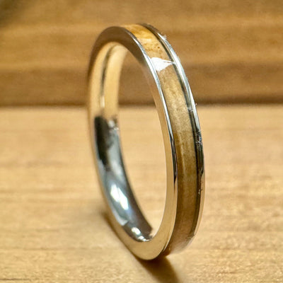 “The Lady Bourbon Stack” Reclaimed Bourbon Barrel Ring™ In Brilliant White Titanium ALT Wedding Band BW James Jewelers 