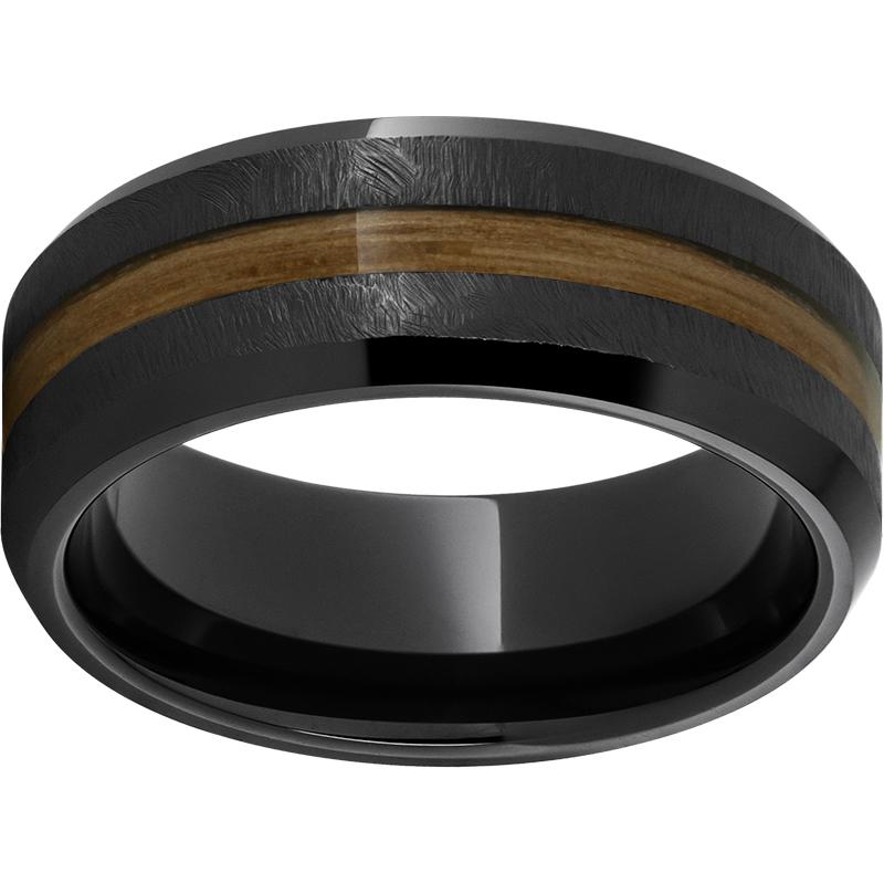 Black Diamond Ceramic Beveled Edge Band with Bourbon Inlay and Grain Finish Barrel Aged 