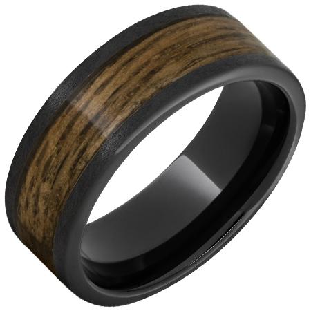 Black Ceramic Pipe Cut Band with Bourbon Barrel Inlay and Stone Finish Barrel Aged 