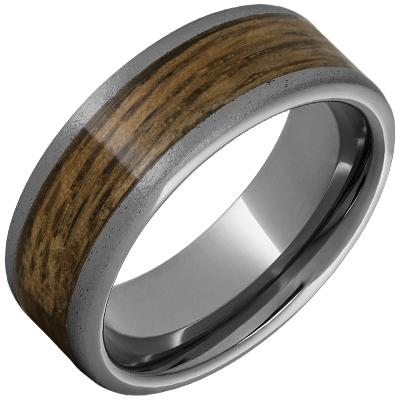 8mm Rugged Tungsten Flat Band with Bourbon Barrel Aged Inlay and Stone Finish Barrel Aged 