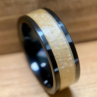 "The Yankee Grand Slam" 100% USA Made Black Ceramic Ring With Wood From Fenway Park ALT Wedding Band BW James Jewelers 