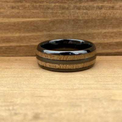“The Aviator” 100% USA Made Black Ceramic Ring With Wood From RAF Mosquito Airplane ALT Wedding Band BW James Jewelers 