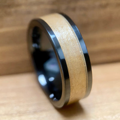 "The Boston Grand Slam" 100% USA Made Black Ceramic Ring With Wood From Fenway Park ALT Wedding Band BW James Jewelers 
