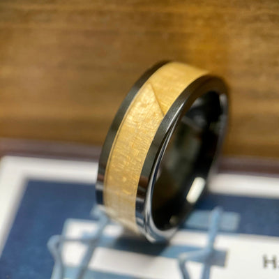 "The Yankee Grand Slam" 100% USA Made Black Ceramic Ring With Wood From Fenway Park ALT Wedding Band BW James Jewelers 