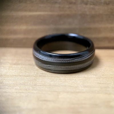 “The Angler” Black Tungsten Ring With Fishing Line ALT Wedding Band BW James Jewelers 