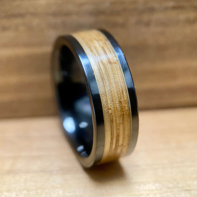 “Old Ironsides" 100% USA Made Black Ceramic Ring With Wood From USS Constitution Ship ALT Wedding Band BW James Jewelers 