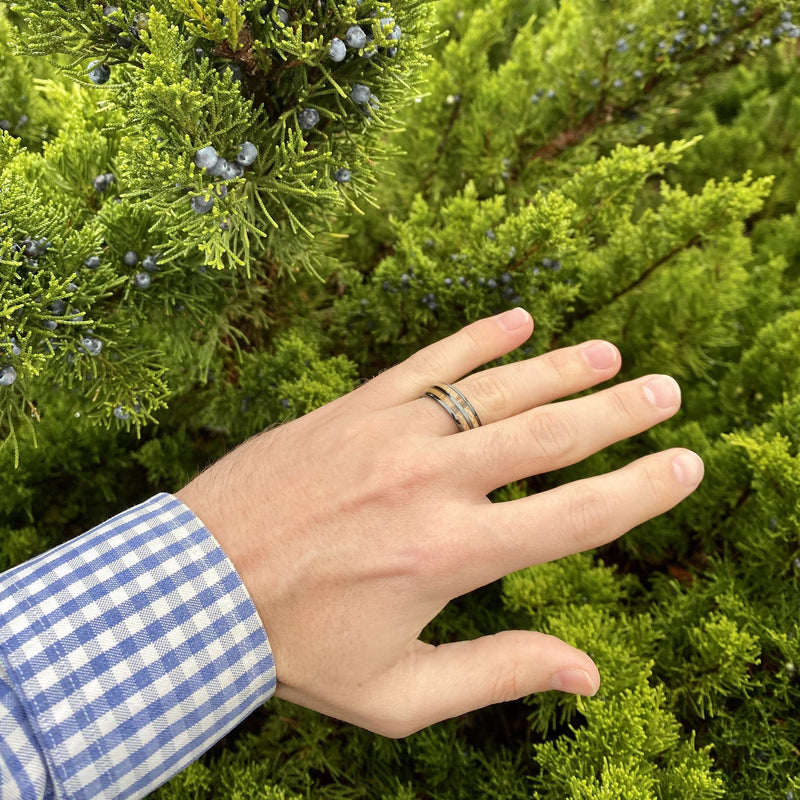 “The Aviator” 100% USA Made Black Ceramic Ring With Wood From RAF Mosquito Airplane ALT Wedding Band BW James Jewelers 