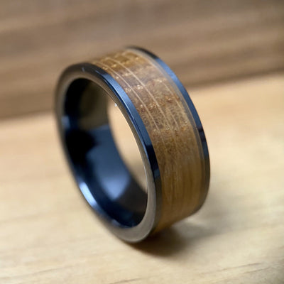 "The Lexington" Kentucky Straight Bourbon Whiskey Barrel Black Ceramic Ring ALT Wedding Band BW James Jewelers 