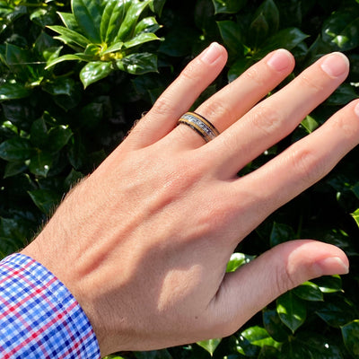 “The Space Cowboy” Kentucky Bourbon Whiskey Barrel Black Ceramic Ring With Guitar String And Meteorite ALT Wedding Band BW James Jewelers 