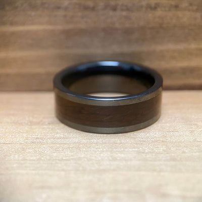 “The H Potter” 100% USA Made Black Ceramic Ring With Wood From King's Cross Station ALT Wedding Band BW James Jewelers 