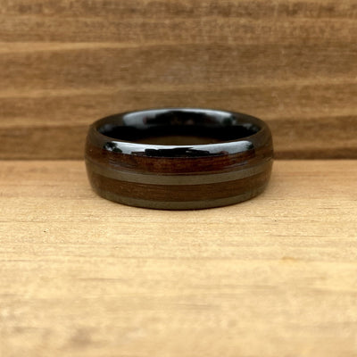 “The Corporal” 100% USA Made Black Ceramic Ring With Wood From A M1 Garand ALT Wedding Band BW James Jewelers 