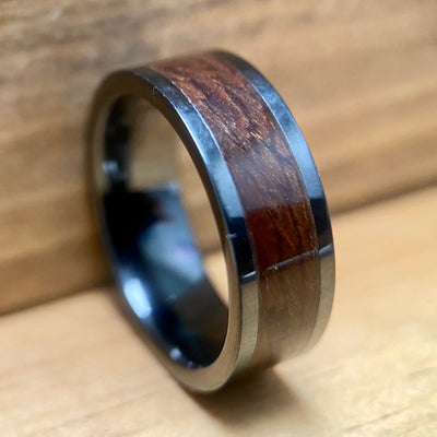 “The H Potter” 100% USA Made Black Ceramic Ring With Wood From King's Cross Station ALT Wedding Band BW James Jewelers 