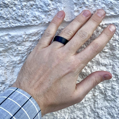 “The Machinist” 8mm Black Pure Carbon Fiber Ring ALT Wedding Band BW James Jewelers 