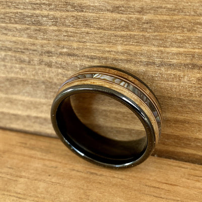 “The Rockstar” Bourbon Whiskey Barrel Black Ceramic Ring With Guitar String ALT Wedding Band BW James Jewelers 