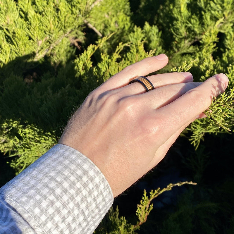 "The Warsaw" 100% USA Made Black Ceramic Ring With Wood From AK-47 Rifle ALT Wedding Band BW James Jewelers 