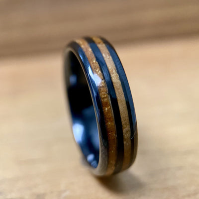 “The Blue Grass Mini” 6mm Kentucky Straight Bourbon Whiskey Barrel Black Ceramic Ring ALT Wedding Band BW James Jewelers 