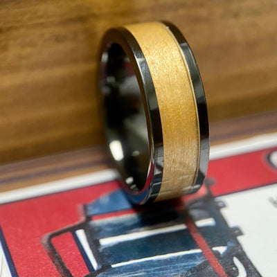 "The Boston Grand Slam" 100% USA Made Black Ceramic Ring With Wood From Fenway Park ALT Wedding Band BW James Jewelers 