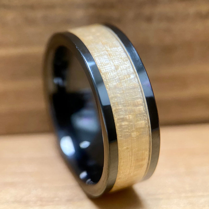 "The Yankee Grand Slam" 100% USA Made Black Ceramic Ring With Wood From Fenway Park ALT Wedding Band BW James Jewelers 