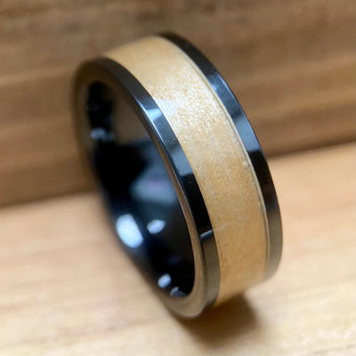 "The Boston Grand Slam" 100% USA Made Black Ceramic Ring With Wood From Fenway Park ALT Wedding Band BW James Jewelers 
