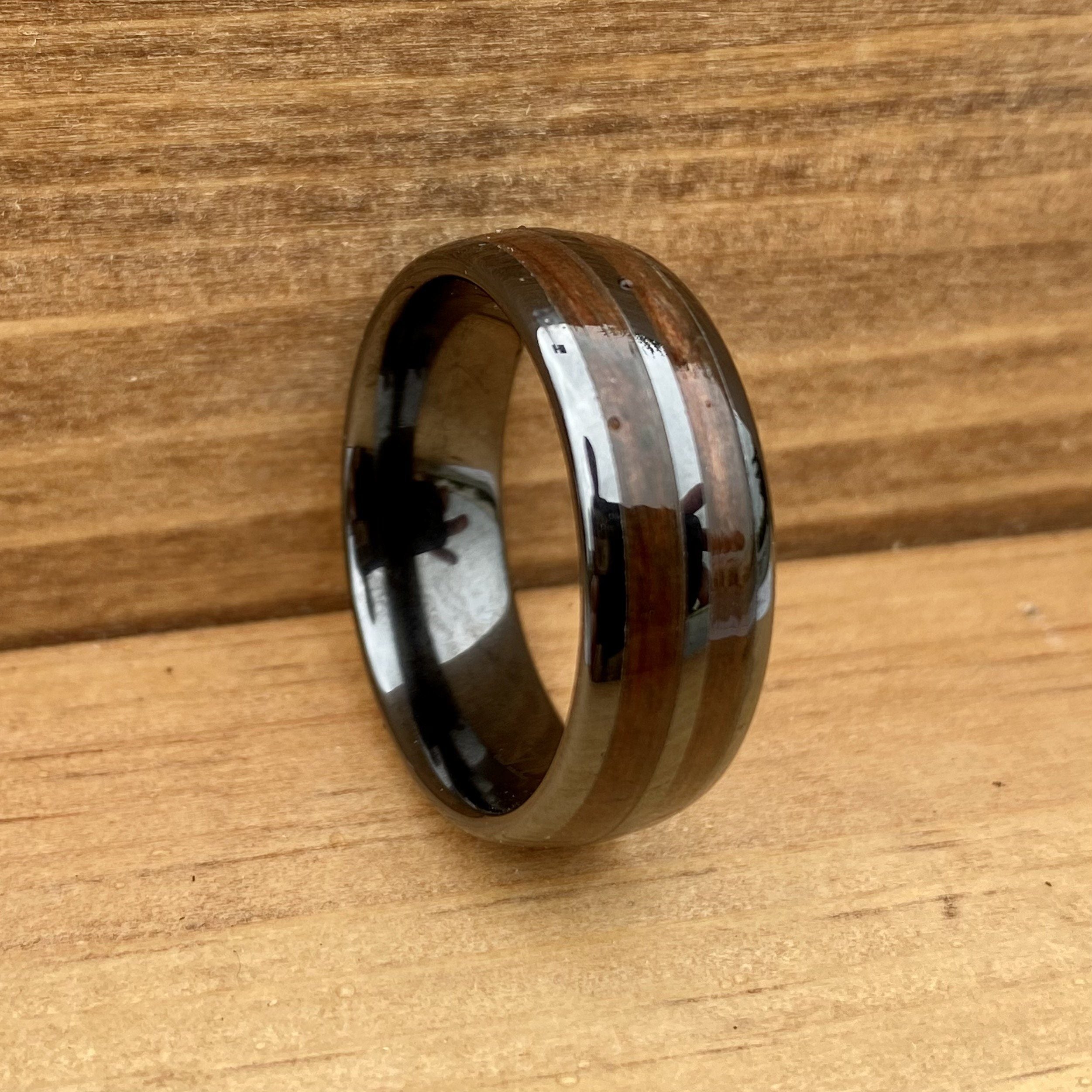 “The Corporal” 100% USA Made Black Ceramic Ring With Wood From A M1 Garand