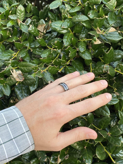“The Angler” Black Tungsten Ring With Fishing Line ALT Wedding Band BW James Jewelers 
