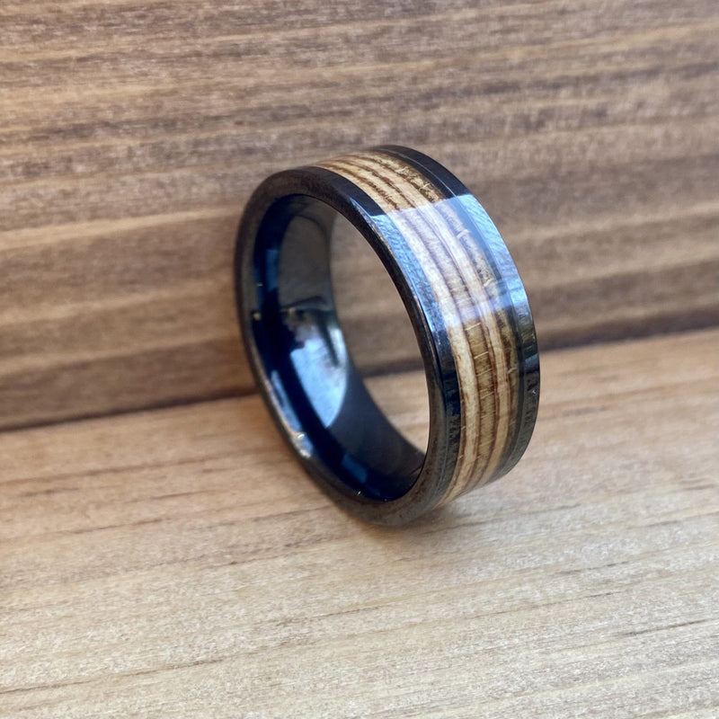 "The Warsaw" 100% USA Made Black Ceramic Ring With Wood From AK-47 Rifle ALT Wedding Band BW James Jewelers 