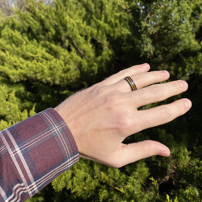 “The Blue Grass Mini” 6mm Kentucky Straight Bourbon Whiskey Barrel Black Ceramic Ring ALT Wedding Band BW James Jewelers 