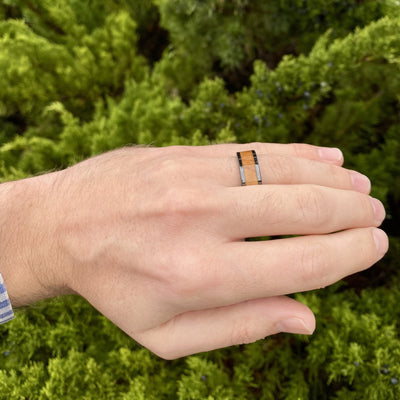 “The Holy Land” 100% USA Made Black Ceramic Ring With Olive Wood From Israel ALT Wedding Band BW James Jewelers 