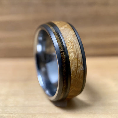 “The Winston Churchill” Kentucky Straight Bourbon Whiskey Barrel With Cigar Tungsten Ring ALT Wedding Band BW James Jewelers 