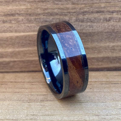 "The Thompson" 100% USA Made Black Ceramic Ring With Wood From A Thompson M1A1 Firearm ALT Wedding Band BW James Jewelers 