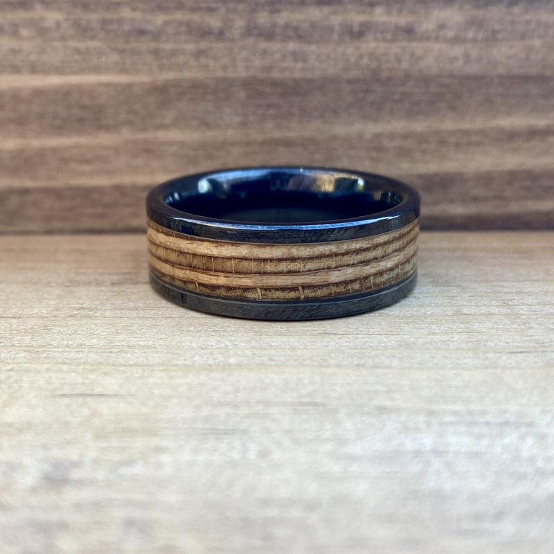 "The Warsaw" 100% USA Made Black Ceramic Ring With Wood From AK-47 Rifle ALT Wedding Band BW James Jewelers 