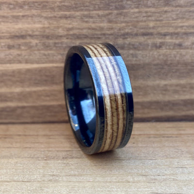 "The Warsaw" 100% USA Made Black Ceramic Ring With Wood From AK-47 Rifle ALT Wedding Band BW James Jewelers 