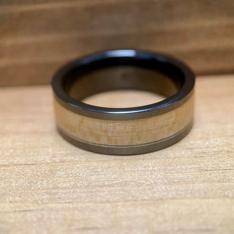 "The Yankee Grand Slam" 100% USA Made Black Ceramic Ring With Wood From Fenway Park ALT Wedding Band BW James Jewelers 