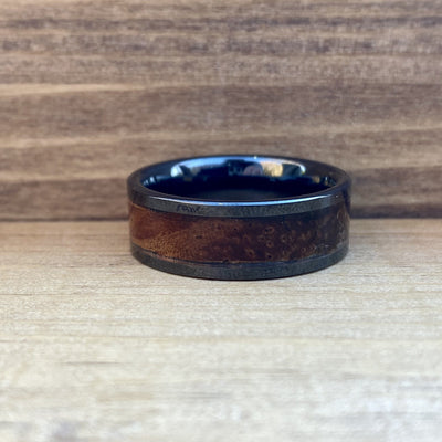 "The Thompson" 100% USA Made Black Ceramic Ring With Wood From A Thompson M1A1 Firearm ALT Wedding Band BW James Jewelers 