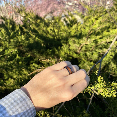 “The Sargent" 100% USA Made Black Ceramic Ring With Wood From A M1 Garand ALT Wedding Band BW James Jewelers 
